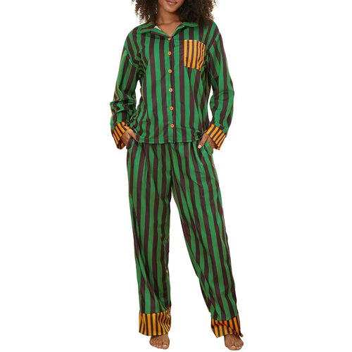 Women Striped Print Pajama Sets Autumn Winter Clothes Lapel Neck